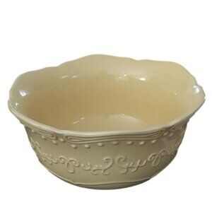 Temp-Tations Vintage Grace Yellow 2QT Scalloped Stoneware Mixing Serving Bowl